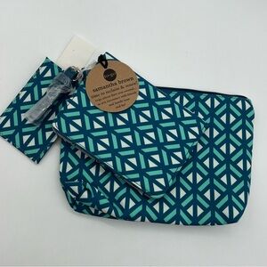 Samantha Brown To-Go Travel Set Pouch Passport Holder Luggage Tag Teal Geometric
